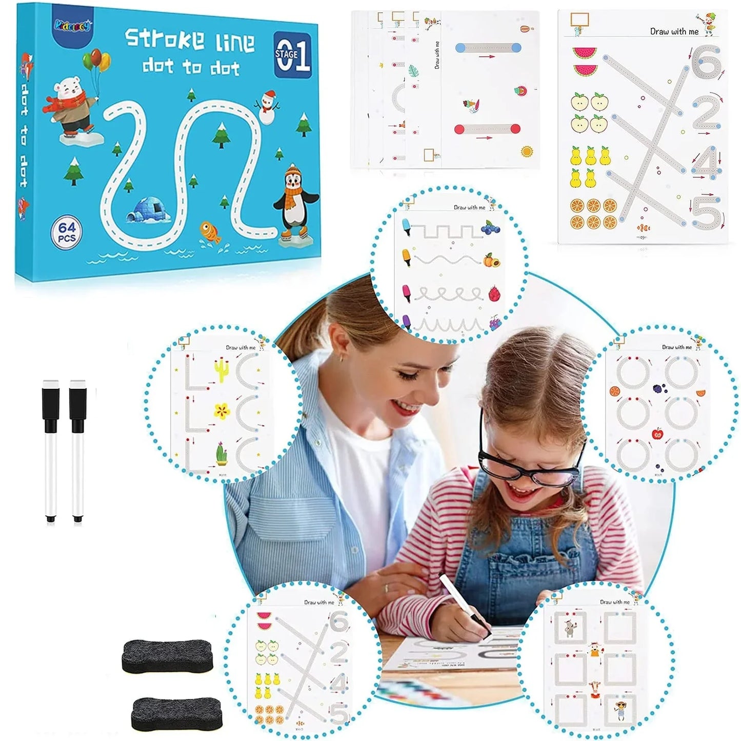 Stroke Line Dot to Dot Work Book Level-1, 64 Pages (Code:590)