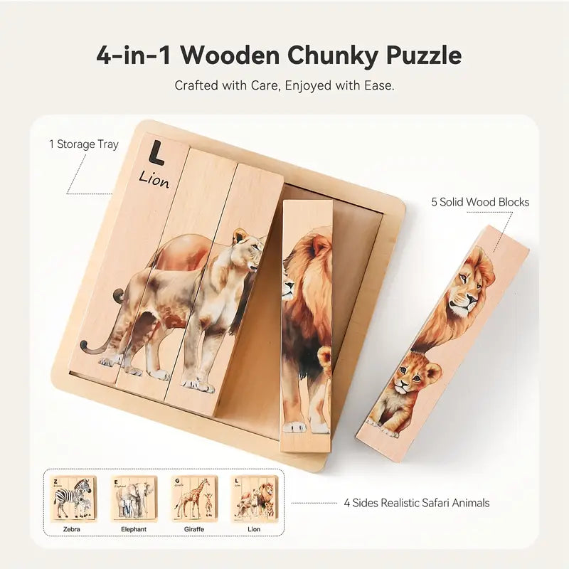 Wooden Animal Puzzle - 4 Sided (Code: 1100)