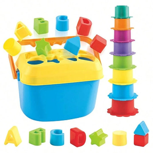 Shape Sorting Bucket & Stacking Cups - 2 IN 1  (Code: 1250)