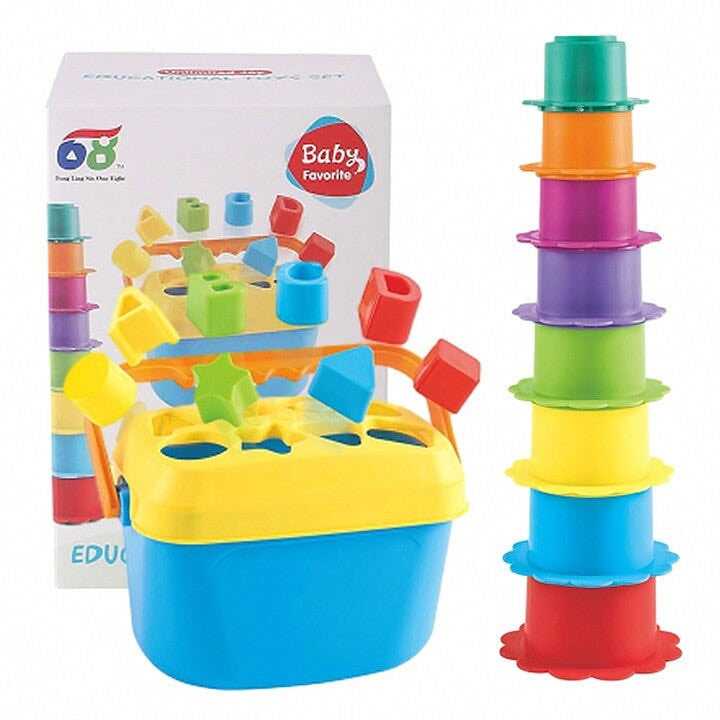Shape Sorting Bucket & Stacking Cups - 2 IN 1  (Code: 1250)